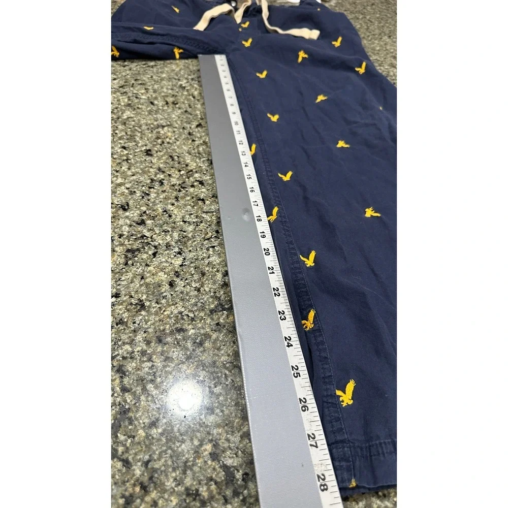American Eagle Outfitters Mens Dorm Pants Size L Drawstring Blue Yellow Birds